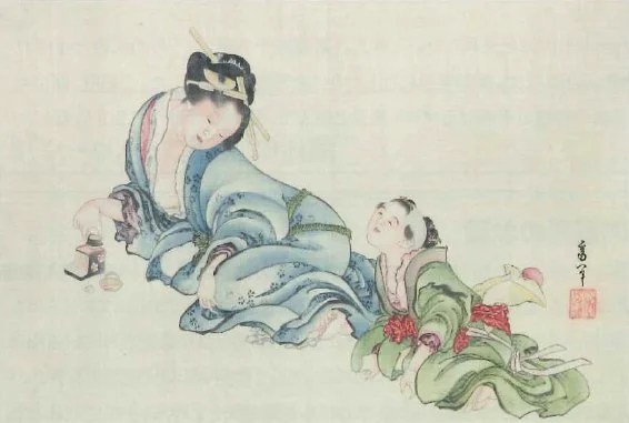 葛飾北斎 母子図（肉筆画）