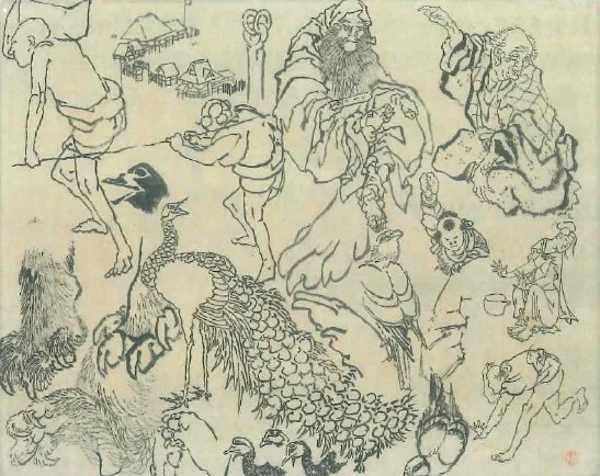 葛飾北斎 自画像 原画（人物・動物などの下絵）