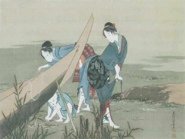 葛飾北斎 潮干狩り図（肉筆画）